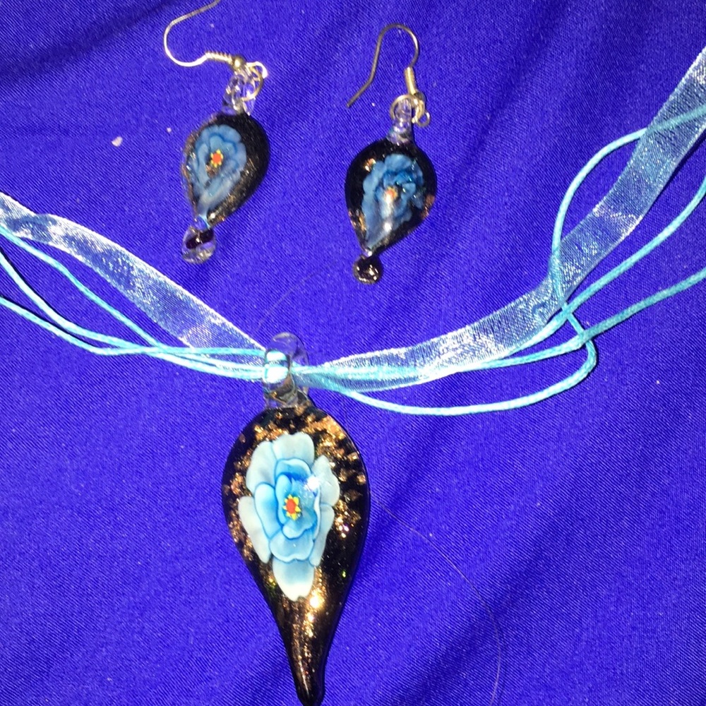 Blown Glass Pendant and Earring Set